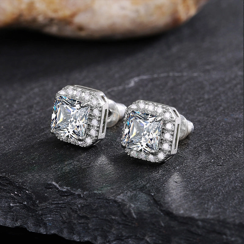 Wholesale Square Green Zircon Copper Earrings