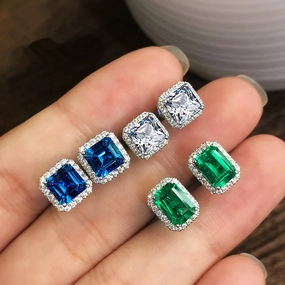 Wholesale Square Green Zircon Copper Earrings