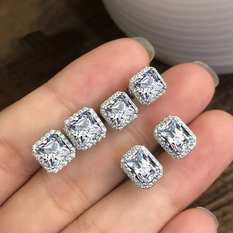 Wholesale Square Green Zircon Copper Earrings