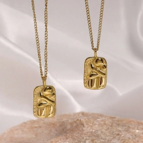 Wholesale Square Pendant Titanium Steel Necklace Gold Plated Sweater Chain