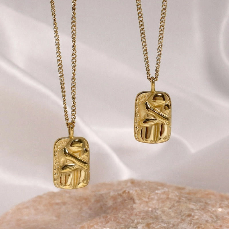 Wholesale Square Pendant Titanium Steel Necklace Gold Plated Sweater Chain