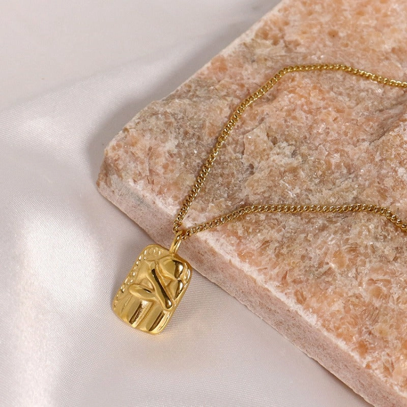 Wholesale Square Pendant Titanium Steel Necklace Gold Plated Sweater Chain