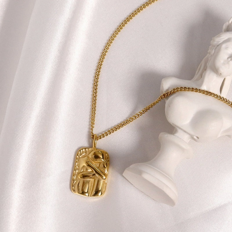 Wholesale Square Pendant Titanium Steel Necklace Gold Plated Sweater Chain