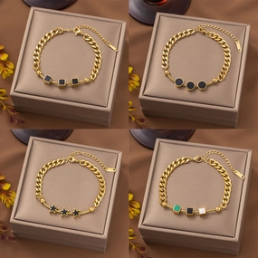 Wholesale Square Round Star Cuban Titanium Steel Bracelet
