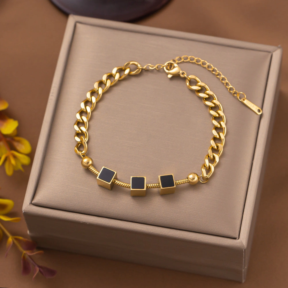Wholesale Square Round Star Cuban Titanium Steel Bracelet