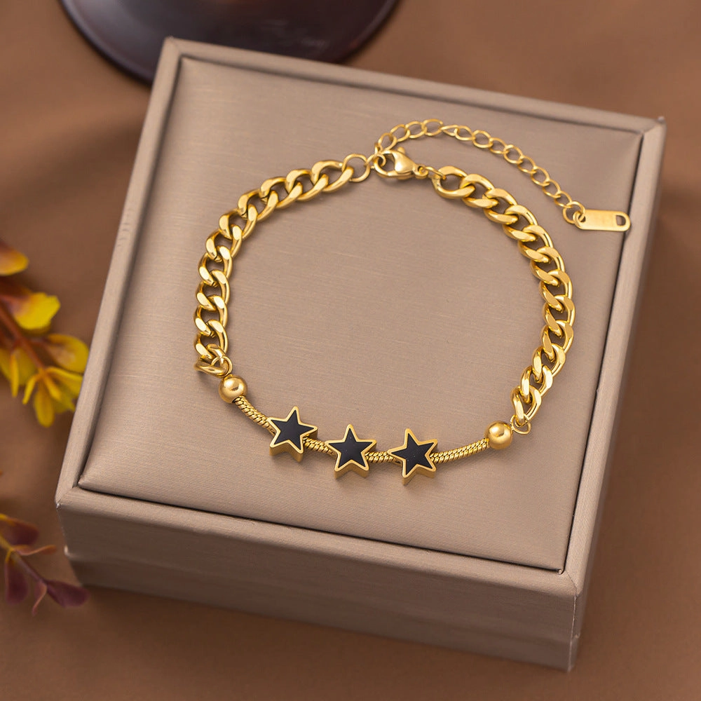 Wholesale Square Round Star Cuban Titanium Steel Bracelet