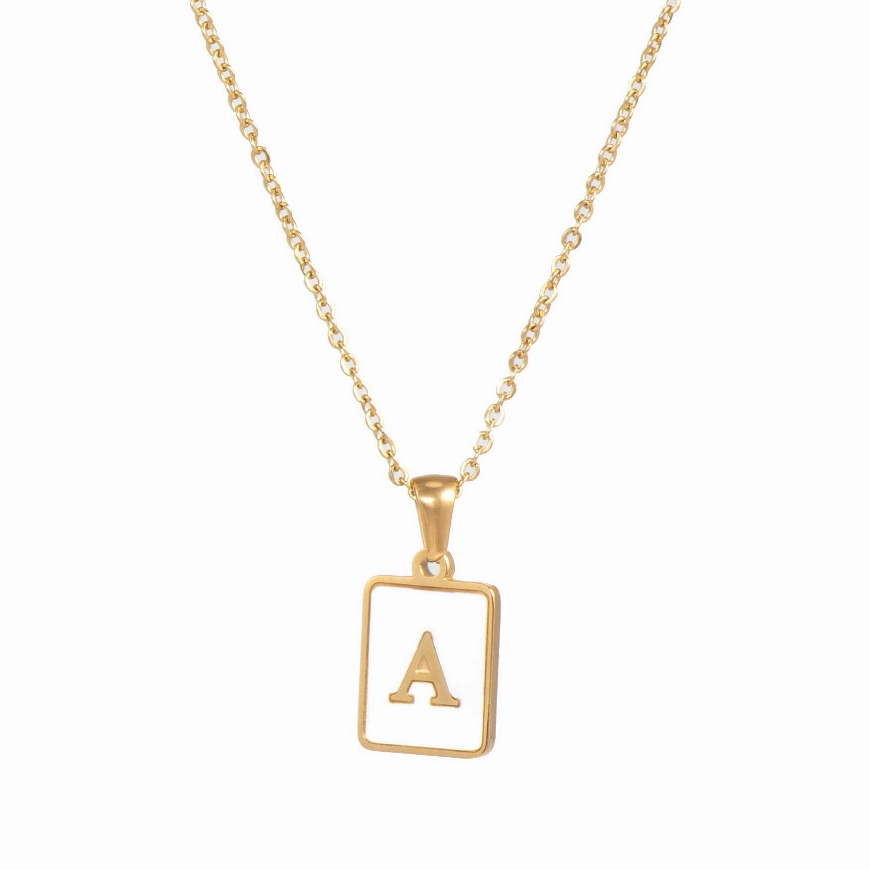 Wholesale Square Stainless Steel Gold Alphabet Necklaces
