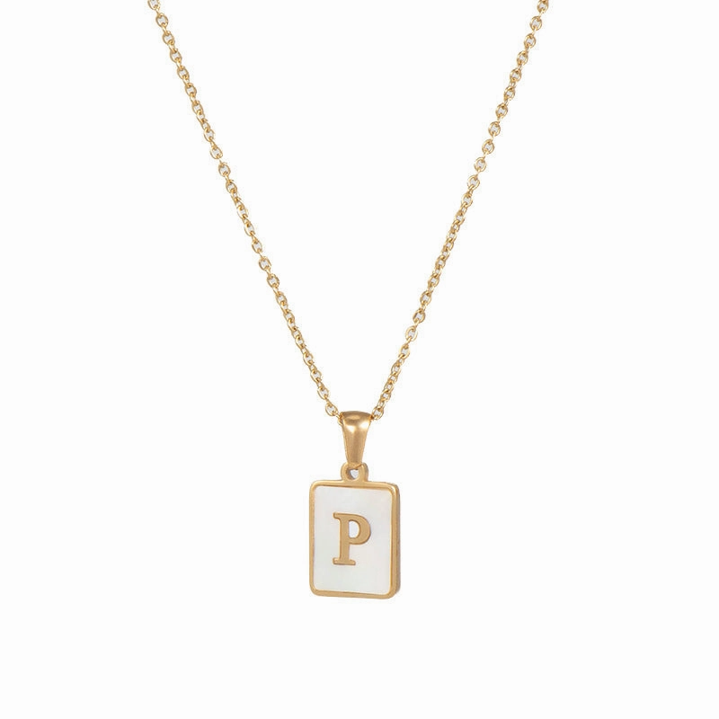 Wholesale Square Stainless Steel Gold Alphabet Necklaces
