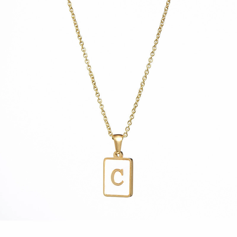 Wholesale Square Stainless Steel Gold Alphabet Necklaces