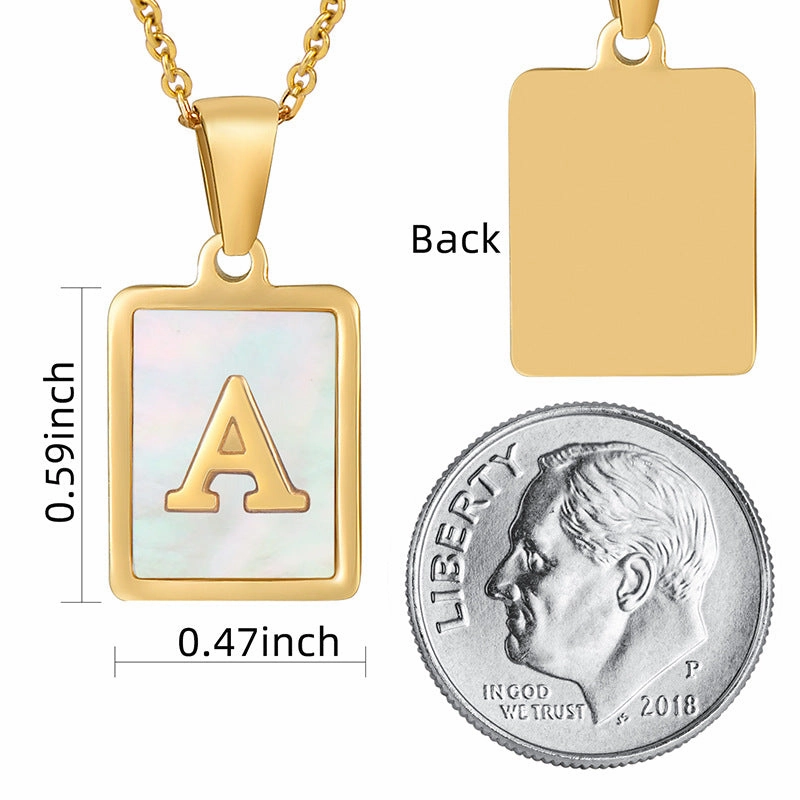 Wholesale Square Stainless Steel Gold Alphabet Necklaces