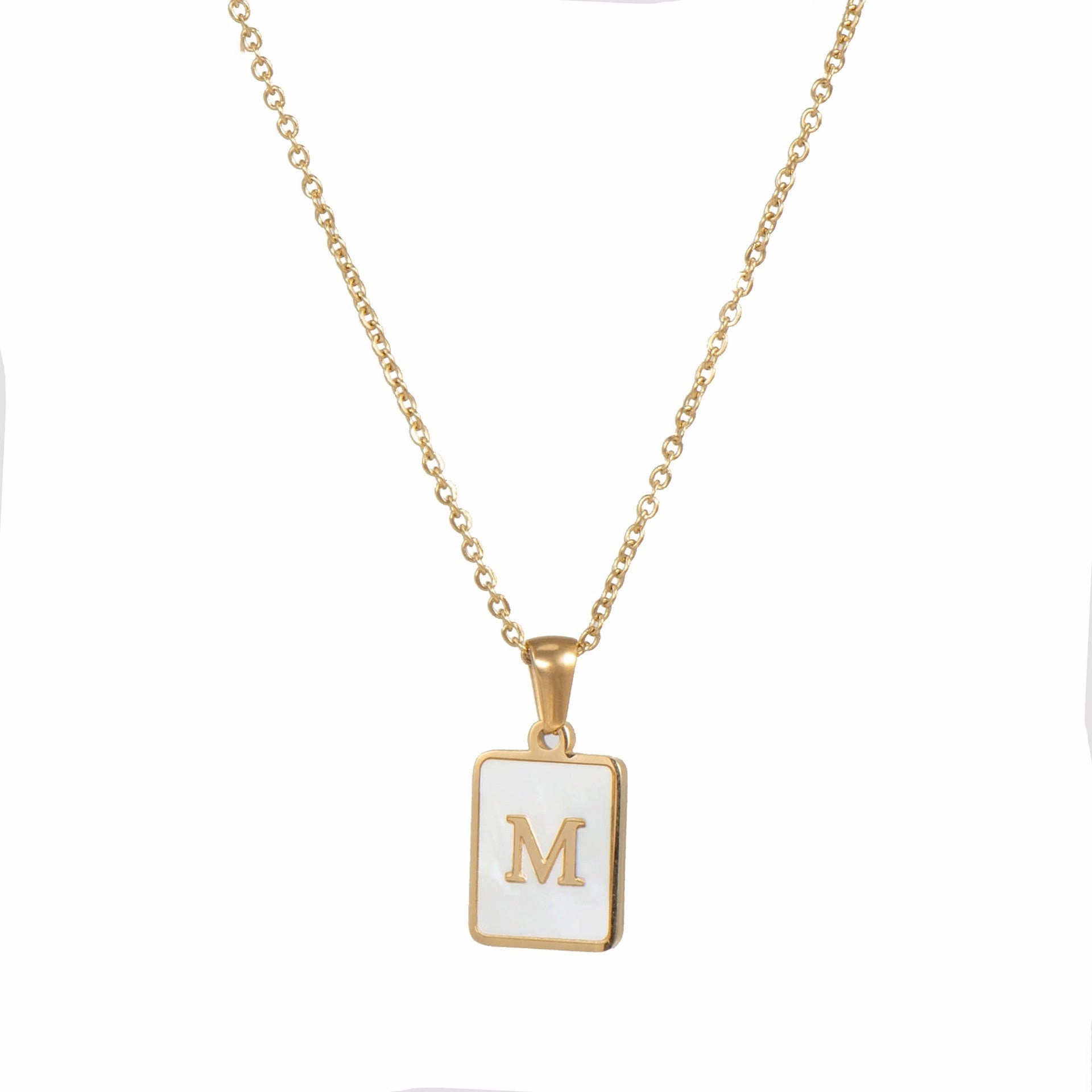 Wholesale Square Stainless Steel Gold Alphabet Necklaces