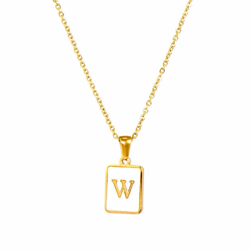 Wholesale Square Stainless Steel Gold Alphabet Necklaces
