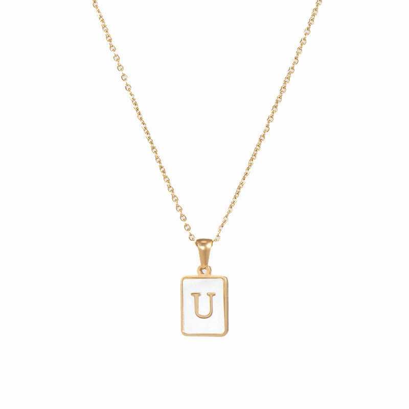 Wholesale Square Stainless Steel Gold Alphabet Necklaces