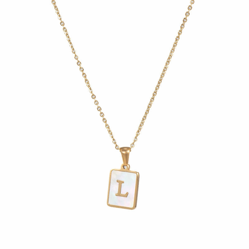 Wholesale Square Stainless Steel Gold Alphabet Necklaces