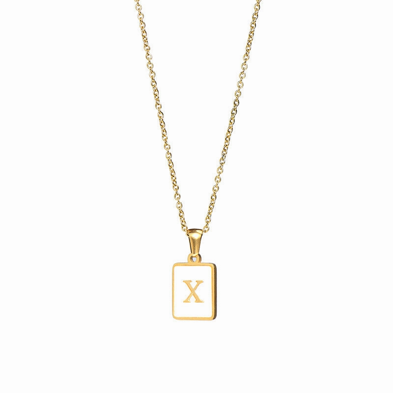 Wholesale Square Stainless Steel Gold Alphabet Necklaces