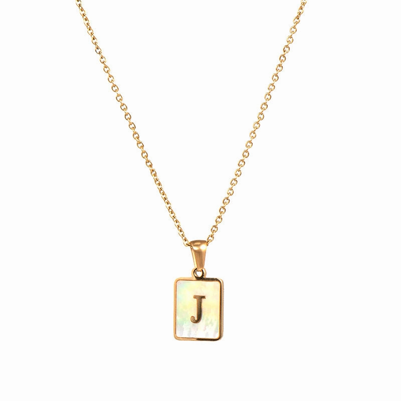 Wholesale Square Stainless Steel Gold Alphabet Necklaces