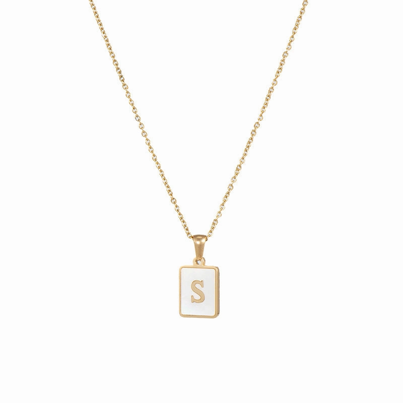 Wholesale Square Stainless Steel Gold Alphabet Necklaces