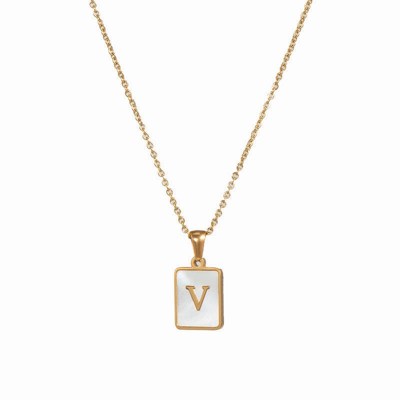 Wholesale Square Stainless Steel Gold Alphabet Necklaces