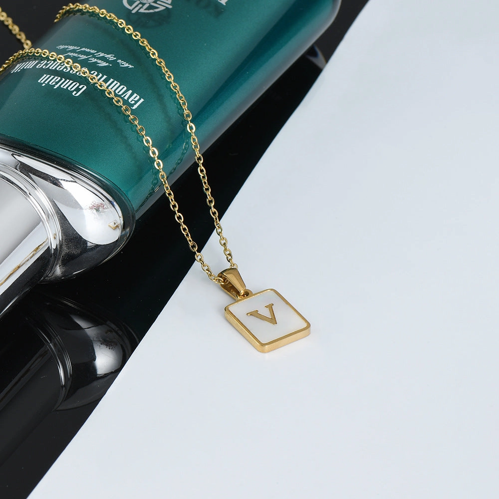 Wholesale Square Stainless Steel Gold Alphabet Necklaces