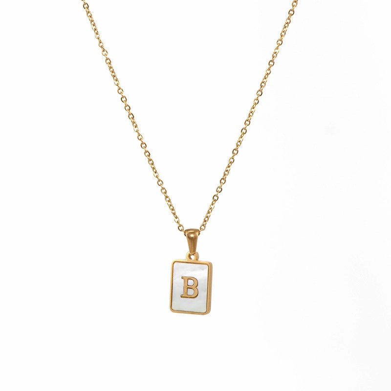 Wholesale Square Stainless Steel Gold Alphabet Necklaces