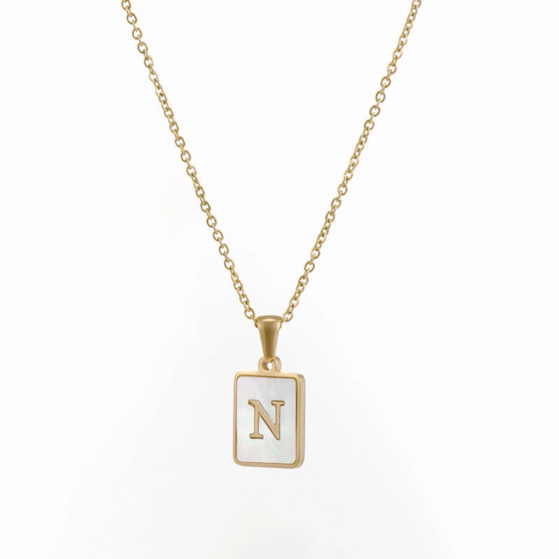 Wholesale Square Stainless Steel Gold Alphabet Necklaces