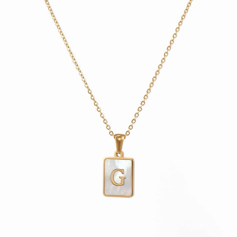Wholesale Square Stainless Steel Gold Alphabet Necklaces