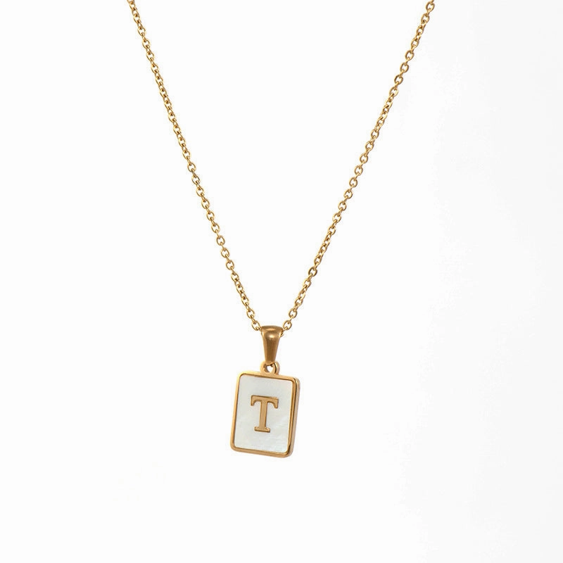 Wholesale Square Stainless Steel Gold Alphabet Necklaces