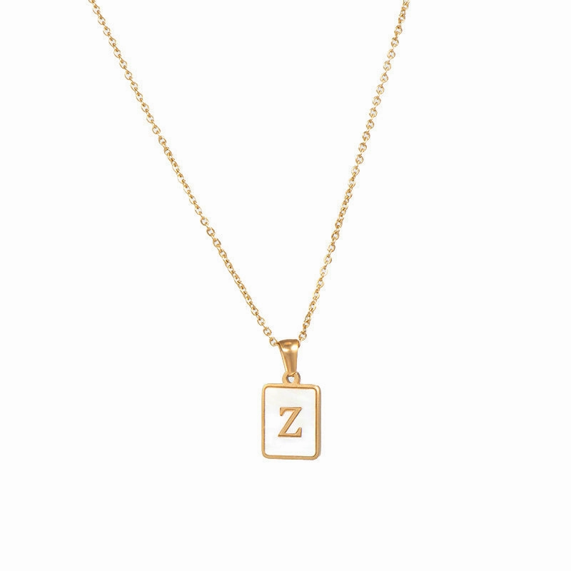 Wholesale Square Stainless Steel Gold Alphabet Necklaces