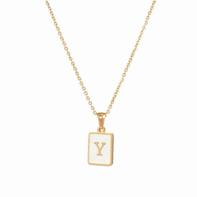 Wholesale Square Stainless Steel Gold Alphabet Necklaces