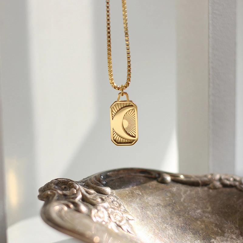 Wholesale Square Sun Moon Gold Plated Sweaters Necklace