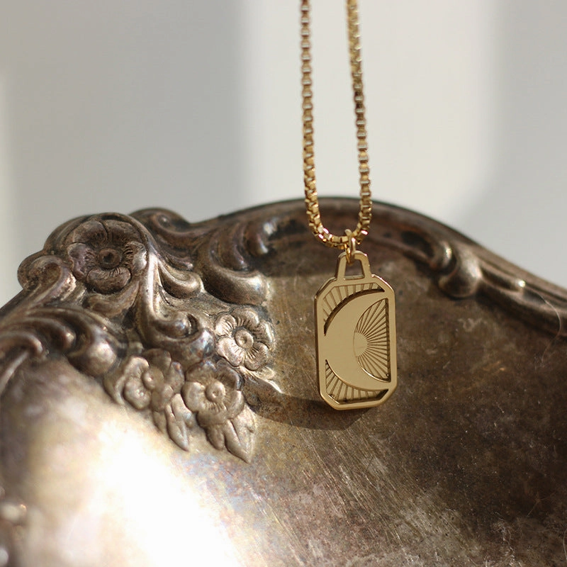 Wholesale Square Sun Moon Gold Plated Sweaters Necklace