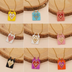Wholesale Square Tag Rice Bead Necklace
