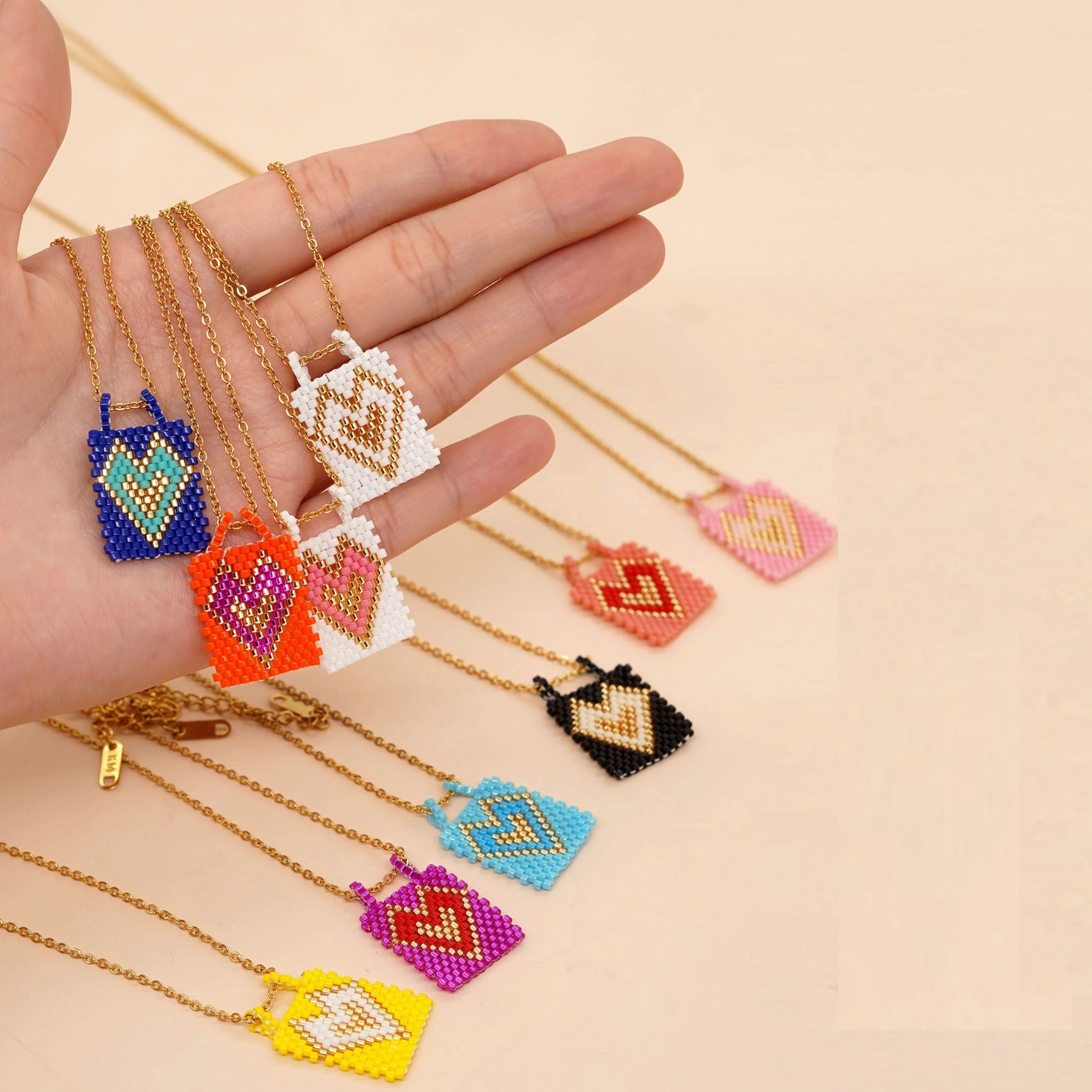 Wholesale Square Tag Rice Bead Necklace