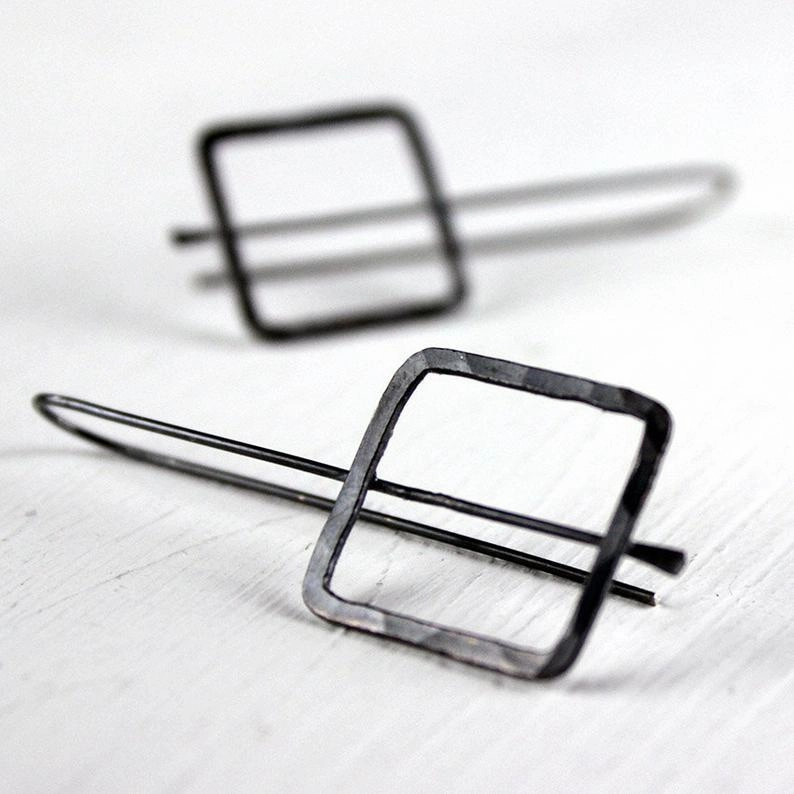Wholesale Square Threaded Two Tone Alloy Earrings