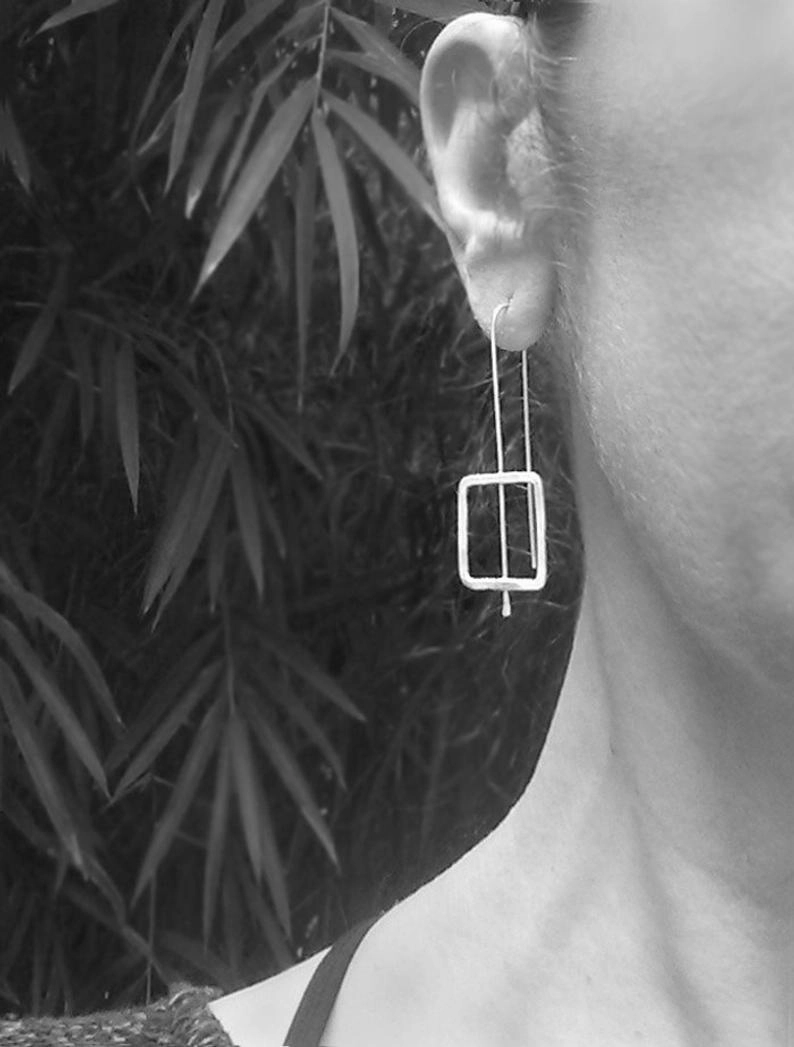 Wholesale Square Threaded Two Tone Alloy Earrings