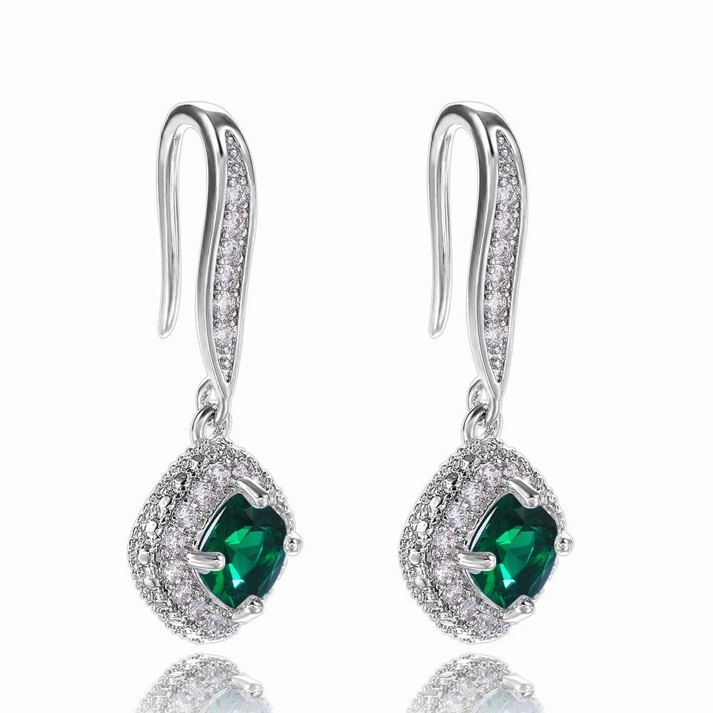 Wholesale Square Zirconia Copper Earrings