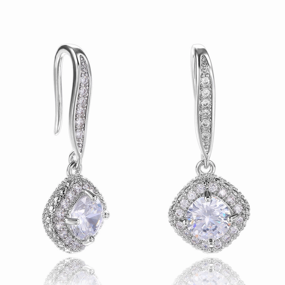 Wholesale Square Zirconia Copper Earrings