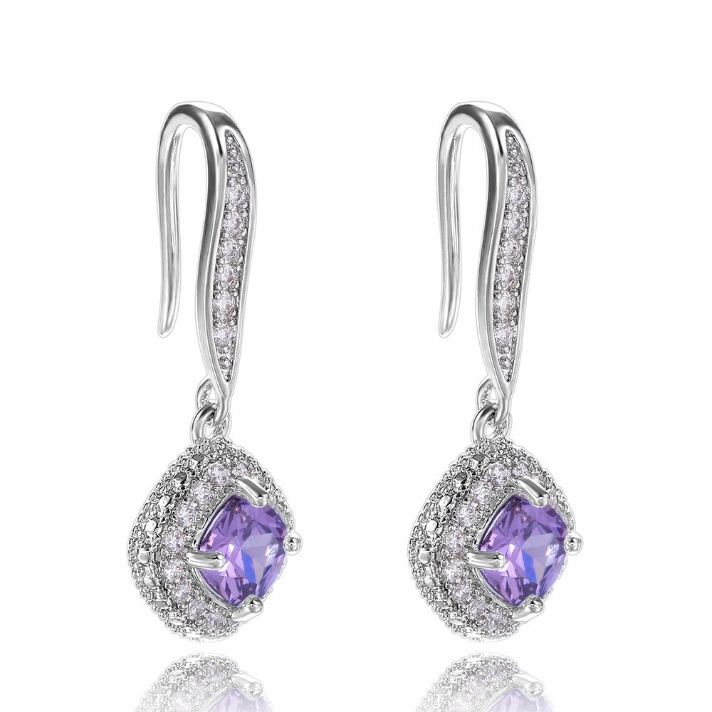 Wholesale Square Zirconia Copper Earrings