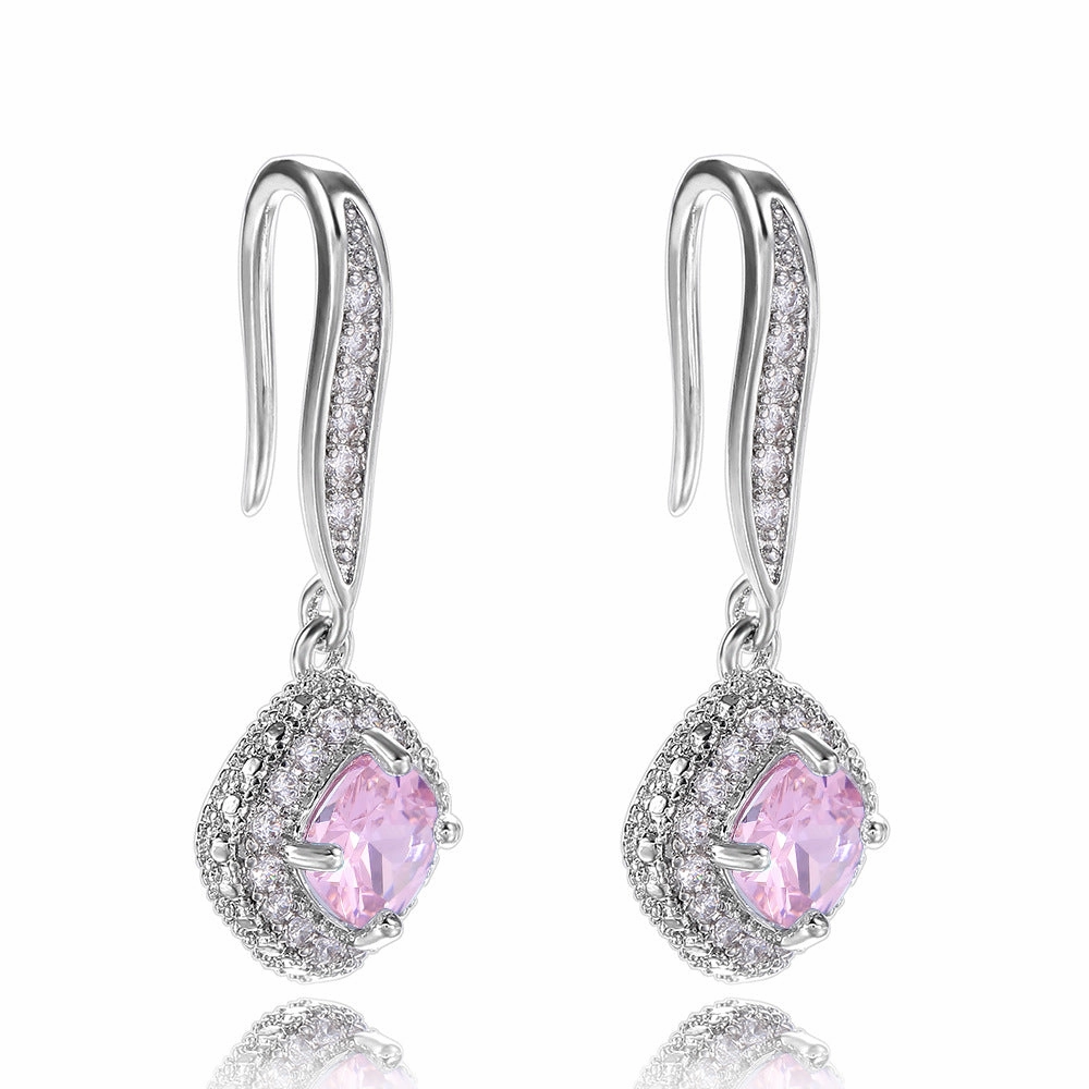 Wholesale Square Zirconia Copper Earrings