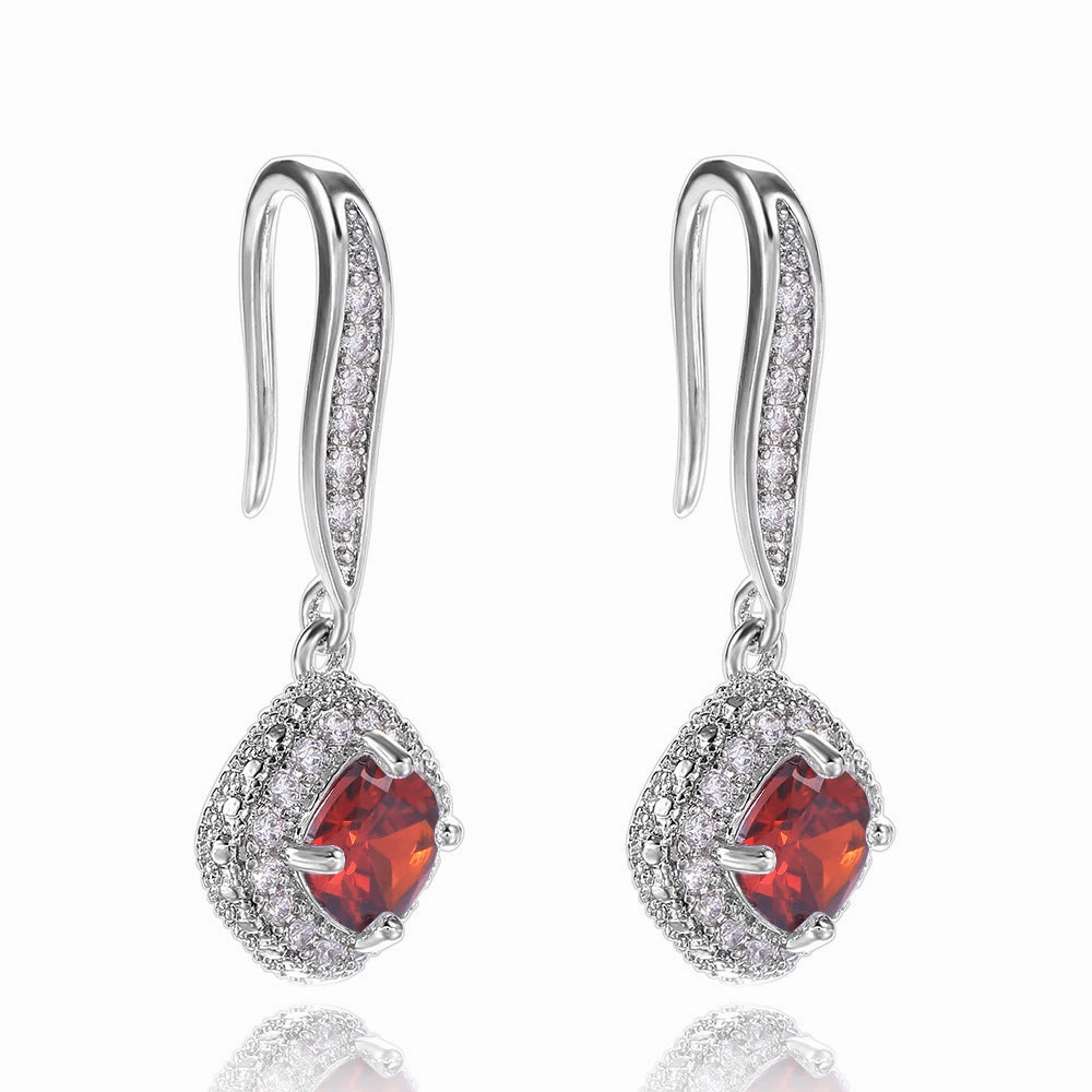 Wholesale Square Zirconia Copper Earrings