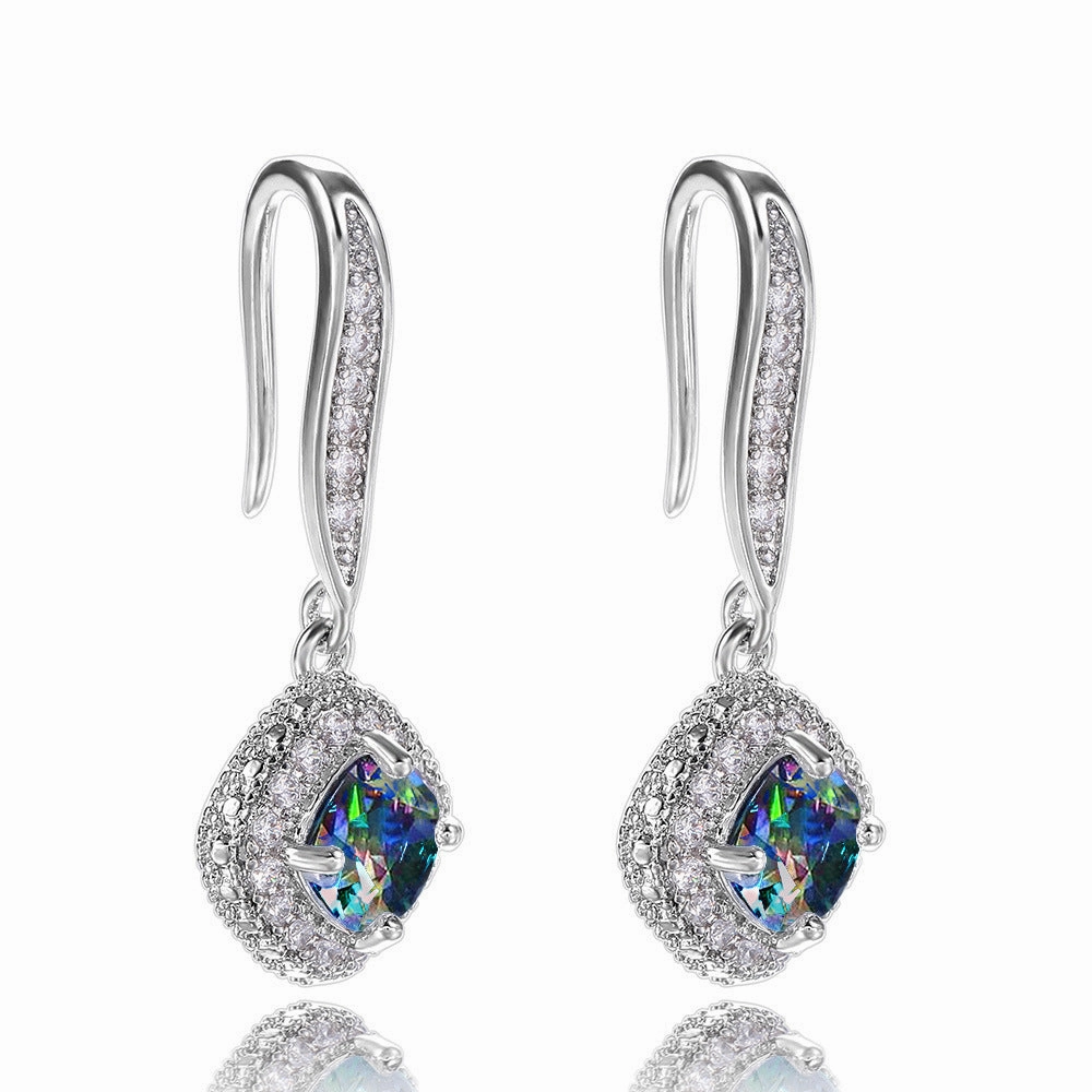 Wholesale Square Zirconia Copper Earrings