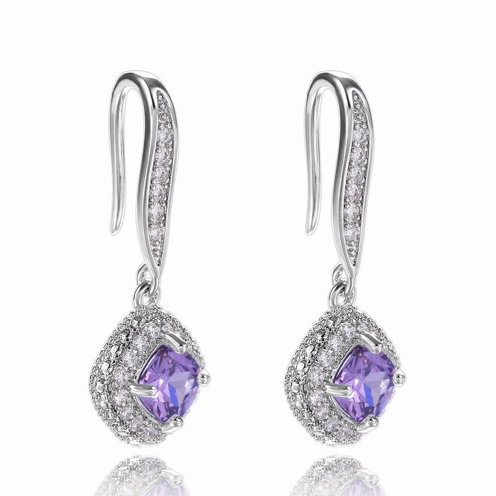 Wholesale Square Zirconia Copper Earrings