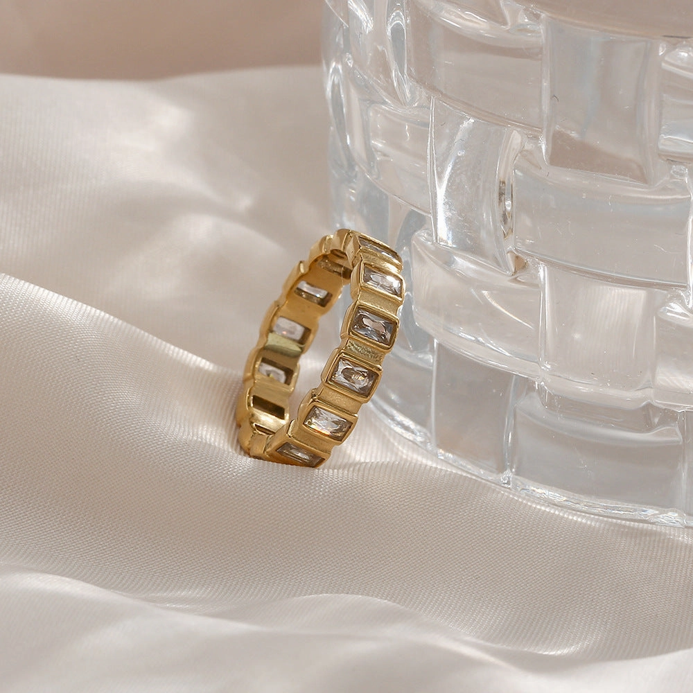 Wholesale Square Zirconia Inlaid Stainless Steel Ring