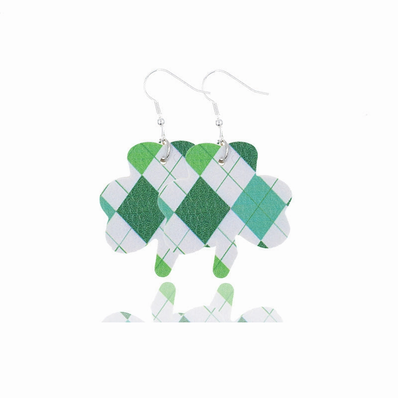 Wholesale St. Parker's Day Four Leaf Clover Leather Earrings