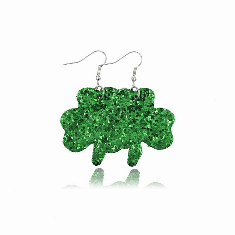 Wholesale St. Parker's Day Four Leaf Clover Leather Earrings