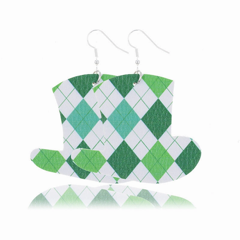 Wholesale St. Parker's Day Four Leaf Clover Leather Earrings