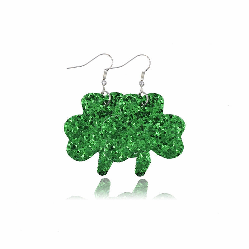 Wholesale St. Parker's Day Four Leaf Clover Leather Earrings