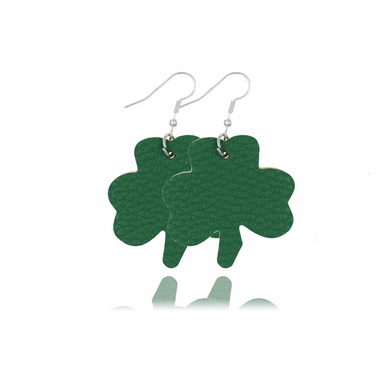Wholesale St. Parker's Day Four Leaf Clover Leather Earrings