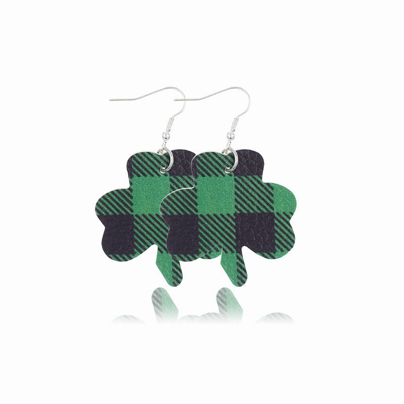 Wholesale St. Parker's Day Four Leaf Clover Leather Earrings