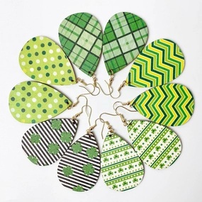 Wholesale St. Parker's Day Green Polka Dot Wood Earrings